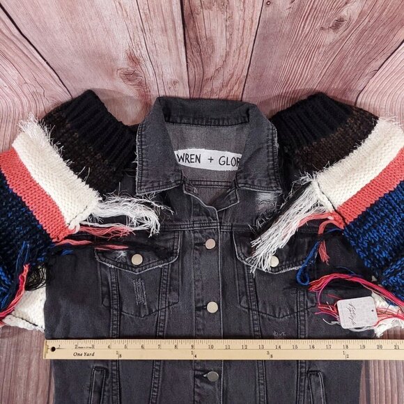 Free People Wren + Glory Womens Size Medium Yellowstone Knitter Denim Jacket - Picture 11 of 12